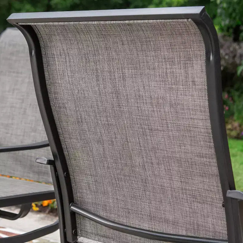 Set da pranzo da esterni 7 pezzi con tavolo rettangolare in acciaio con foro per ombrellone e sedie girevoli - Captiva Designs: Set da patio resistente alla ruggine per 6 persone