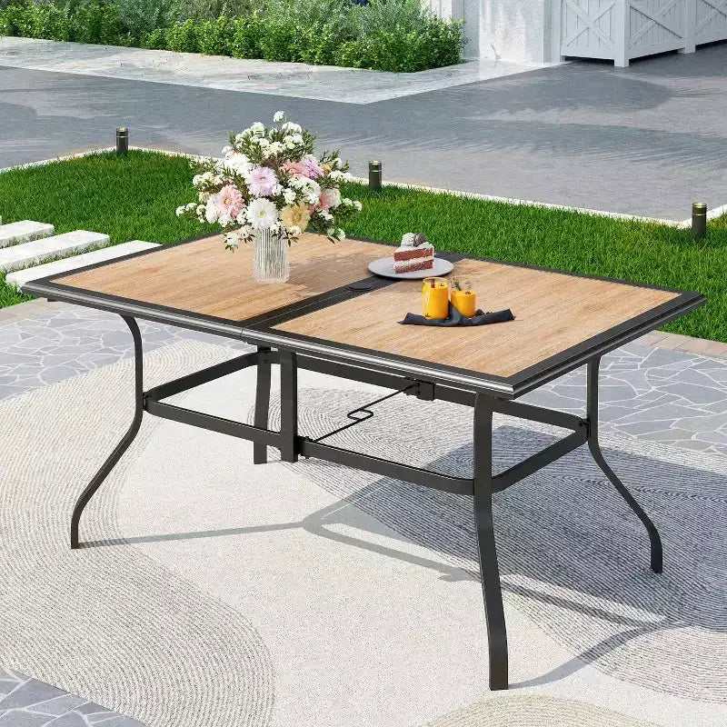 Set da pranzo da esterni 7 pezzi con tavolo in finto legno e foro per ombrellone da 1,6" e sedie girevoli - Captiva Designs