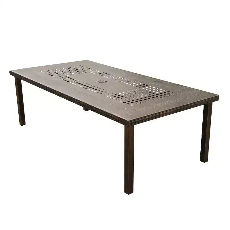 Set da pranzo moderno rettangolare da esterno da 241 cm per 8, resistente ai raggi UV, bronzo - Oakland Living: con sedute in rete e foro per ombrellone