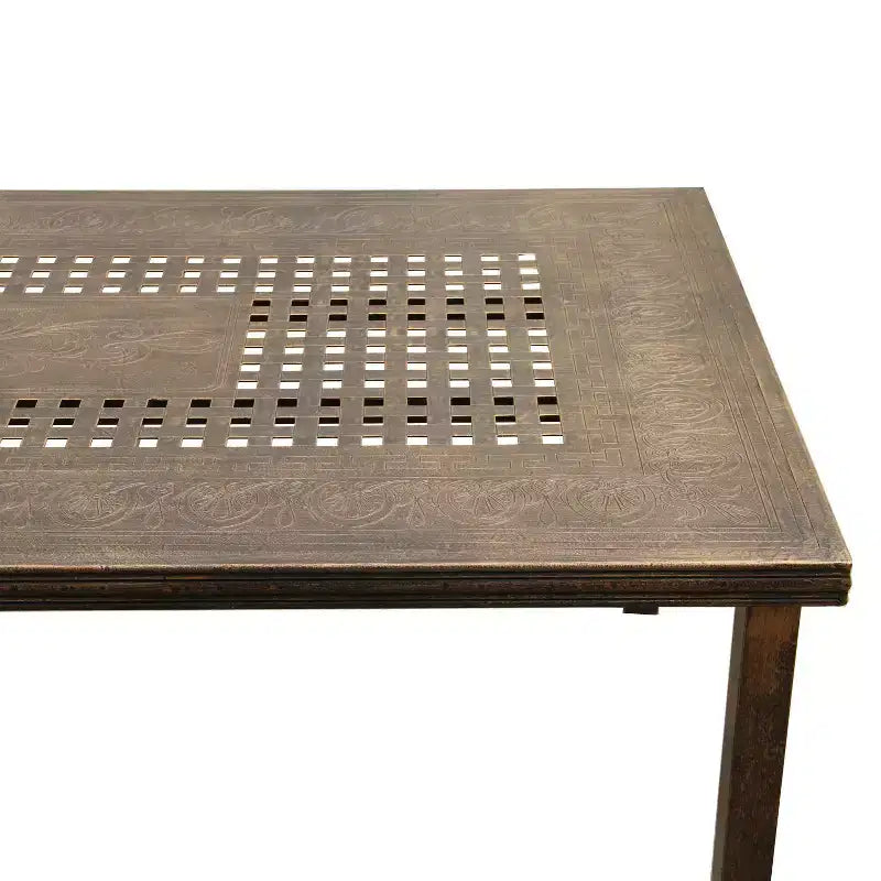 Set da pranzo moderno rettangolare da esterno da 241 cm per 8, resistente ai raggi UV, bronzo - Oakland Living: con sedute in rete e foro per ombrellone