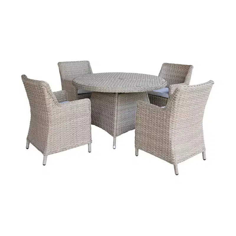 International Concepts 5pc Wicker Outdoor Patio Dining Set: All-Weather, Aluminum Frame, 4 Arm Chairs
