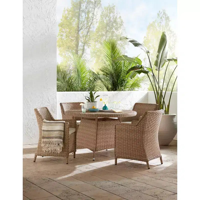 Set da pranzo per esterni in vimini International Concepts 5 pezzi: per tutte le stagioni, struttura in alluminio, 4 poltrone con braccioli