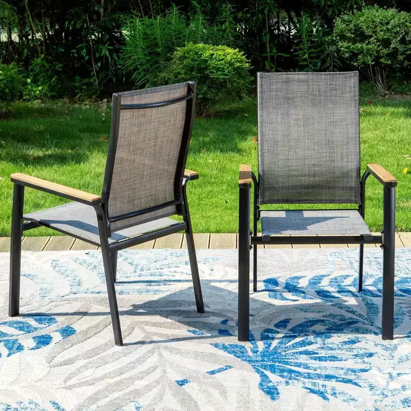 Set da pranzo da esterni da 7 pezzi con sedie in alluminio e grande tavolo rettangolare in metallo con foro per ombrellone - Grigio - Captiva Designs