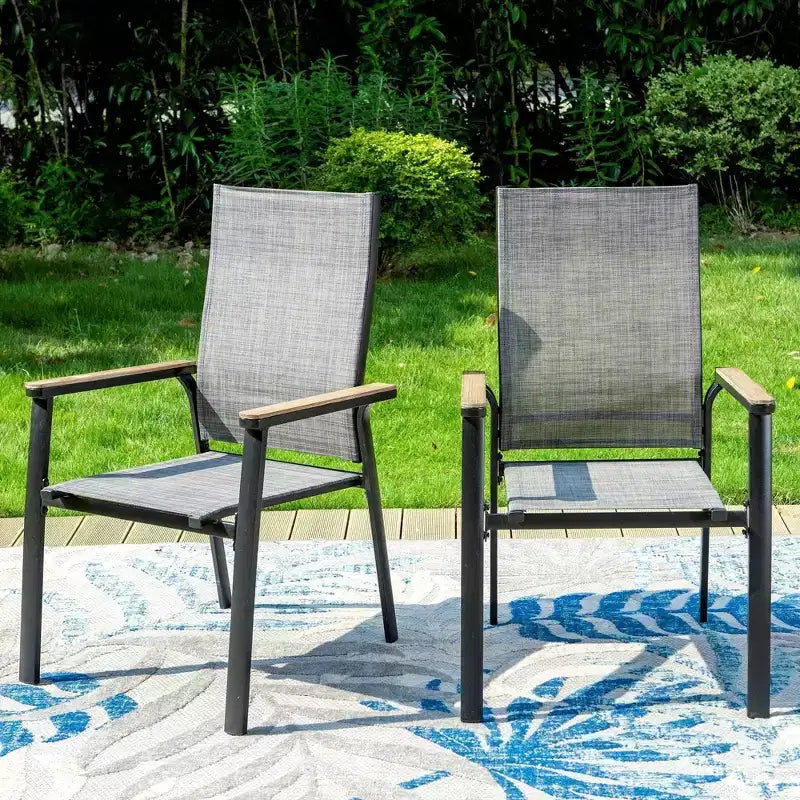 Set da pranzo da esterni da 7 pezzi con sedie in alluminio e grande tavolo rettangolare in metallo con foro per ombrellone - Grigio - Captiva Designs