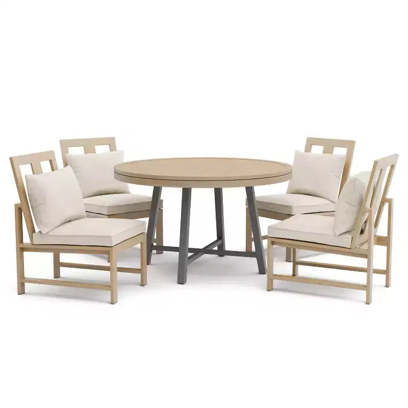 Greemotion 5pc Lyon 3-in-1 Outdoor Convertible Patio Dining Set with Cushioned Chairs Brown: Aluminized, UV-Resistant, 4-Seater