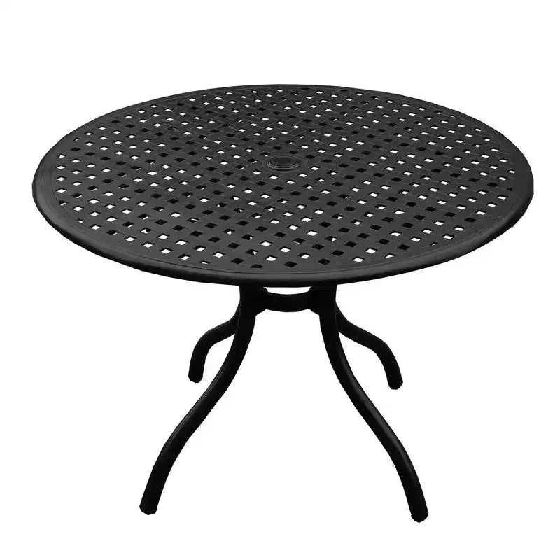 Set da pranzo da esterni da 5 pezzi con tavolo da pranzo rotondo da esterno in alluminio con rete moderna e decorata da 42" e sedie Checker - Nero - Oakland Living