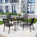 5pc Outdoor Dining Set with Metal Slat Round Table with Umbrella Hole - Captiva Designs: Stackable Chairs, Rust-Resistant