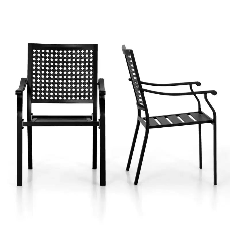 Set da pranzo da esterno da 5 pezzi con tavolo rotondo a doghe in metallo con foro per ombrellone - Captiva Designs: Sedie impilabili, resistenti alla ruggine