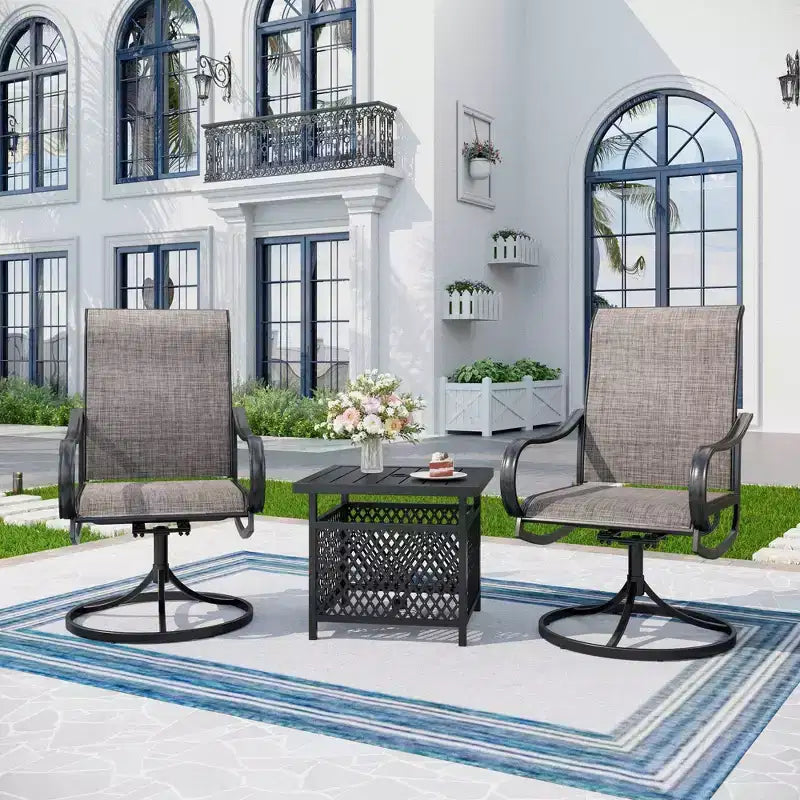 3pc Patio Dining Set with Small Square Table with Umbrella Hole - Captiva Designs: Weather-Resistant, Quick-Dry Comfort
