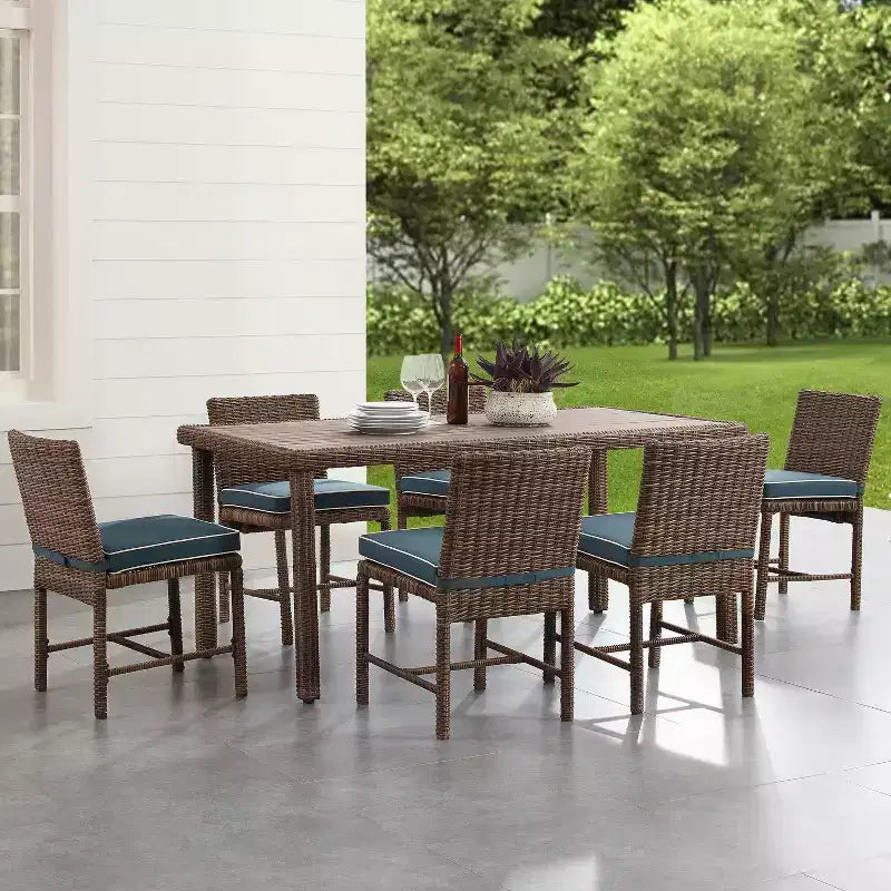 Set da pranzo da esterno 7 pezzi Bradenton in acciaio blu navy/marrone anticato - Crosley: Con fodere dei cuscini rimovibili, resistente ai raggi UV