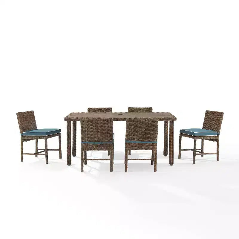 Set da pranzo da esterno 7 pezzi Bradenton in acciaio blu navy/marrone anticato - Crosley: Con fodere dei cuscini rimovibili, resistente ai raggi UV