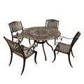 5pc Patio Dining Set, 48" Traditional Mesh Lattice Aluminum Round Table, UV-Resistant Bronze Finish - Oakland Living: Outdoor Seating for Four