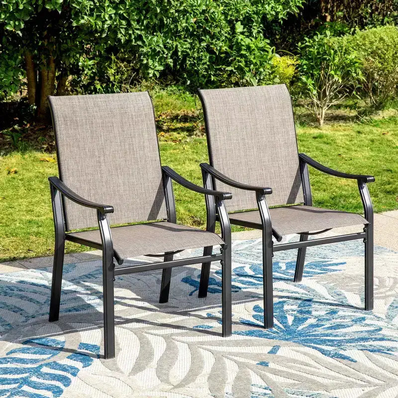 Set da Pranzo da Esterno 5 Pezzi con Sedie Sling Imbottite e Tavolo Rotondo in Metallo - Grigio/Nero - Captiva Designs: Robusto Set da Patio Resistente all'Acqua per 4 Persone