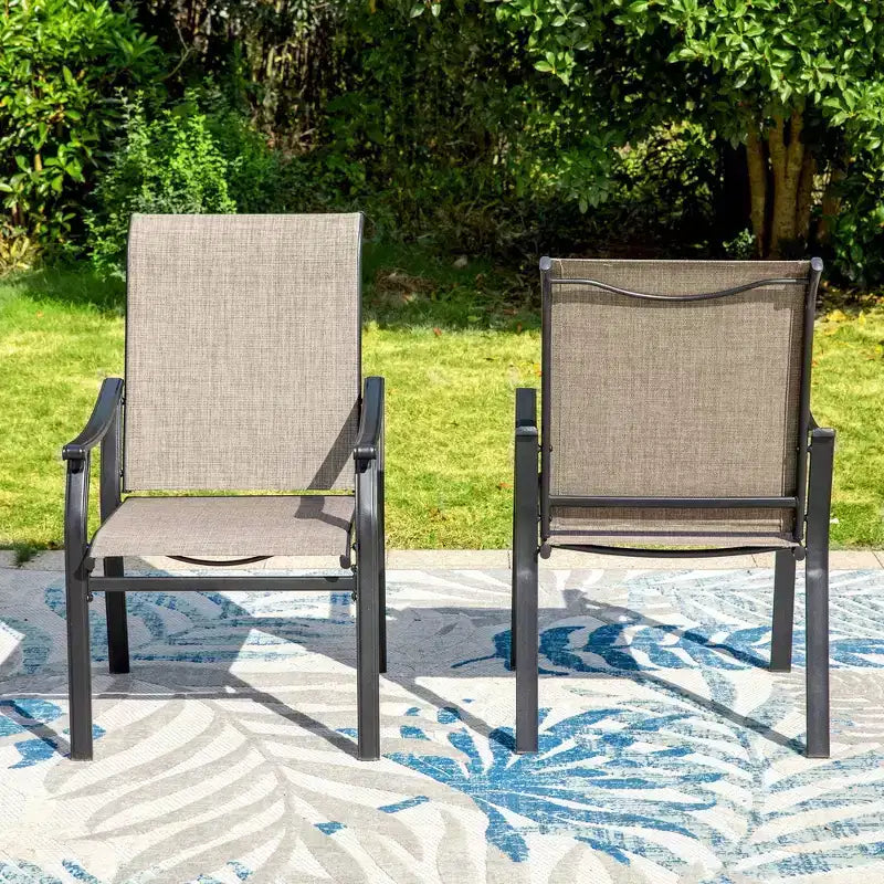 Set da Pranzo da Esterno 5 Pezzi con Sedie Sling Imbottite e Tavolo Rotondo in Metallo - Grigio/Nero - Captiva Designs: Robusto Set da Patio Resistente all'Acqua per 4 Persone