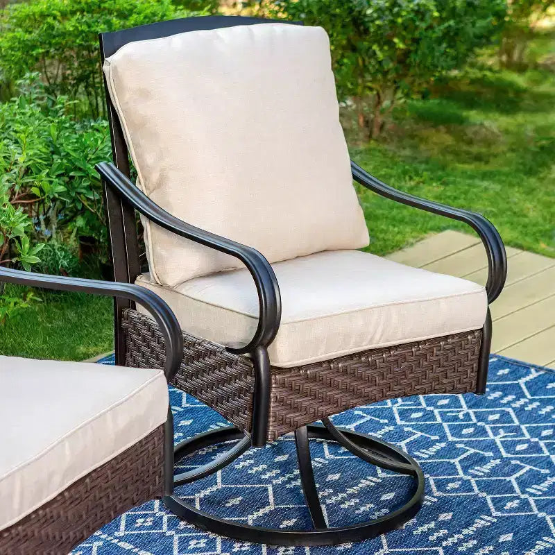 Set da pranzo da esterno 7 pezzi con sedie girevoli e grande tavolo rettangolare in metallo con foro per ombrellone - Captiva Designs: E-Coated, Resistente alle intemperie