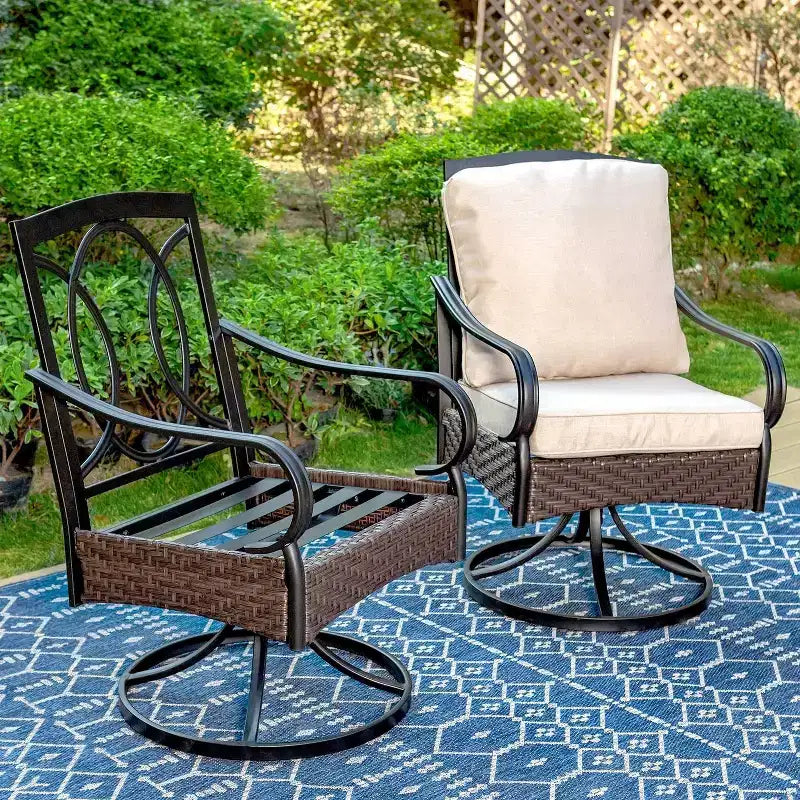 Set da pranzo da esterno 7 pezzi con sedie girevoli e grande tavolo rettangolare in metallo con foro per ombrellone - Captiva Designs: E-Coated, Resistente alle intemperie