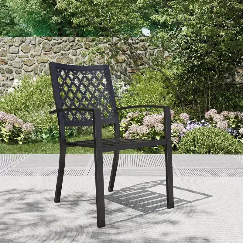 Set da pranzo da esterno 7 pezzi con tavolo rettangolare con foro per ombrellone da 1,57" e sedie in acciaio con braccioli - Nero - Captiva Designs
