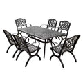 7pc Outdoor Dining Set with 67" Modern Ornate Mesh Aluminum Rectangular Table & Luxury Chairs - Black - Oakland Living
