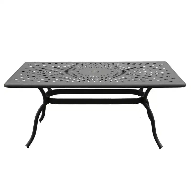 Set da pranzo da esterni 7 pezzi con tavolo rettangolare in alluminio a rete ornato moderno da 67" e sedie di lusso - Nero - Oakland Living