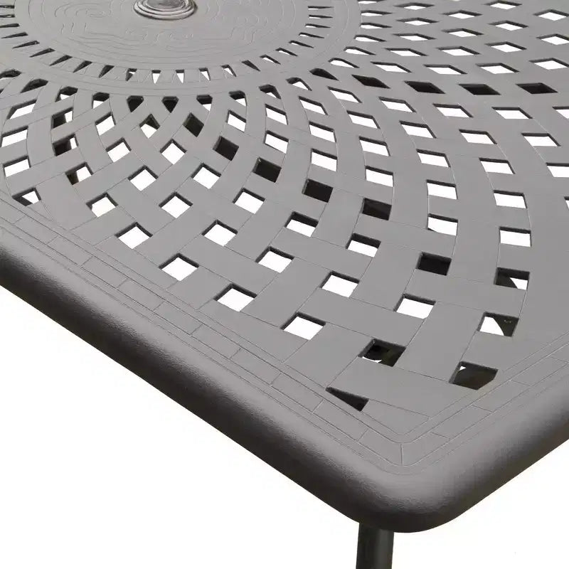 Set da pranzo da esterni 7 pezzi con tavolo rettangolare in alluminio a rete ornato moderno da 67" e sedie di lusso - Nero - Oakland Living