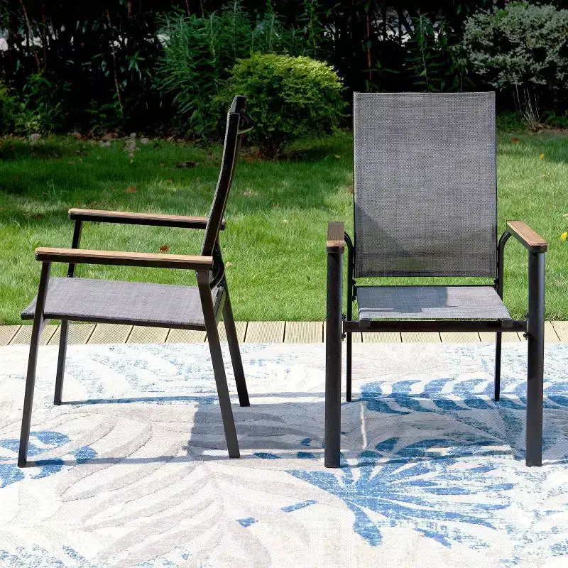 Set da pranzo per esterni da 7 pezzi con tavolo con piano a doghe in metallo con foro per ombrellone da 1,57" e sedie in alluminio - Captiva Designs: Set da patio resistente alle intemperie