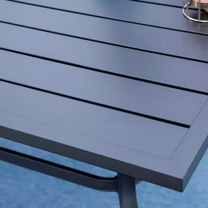 Set da pranzo per esterni da 7 pezzi con tavolo con piano a doghe in metallo con foro per ombrellone da 1,57" e sedie in alluminio - Captiva Designs: Set da patio resistente alle intemperie