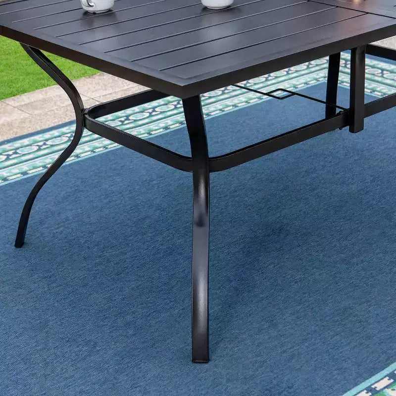Set da pranzo per esterni da 7 pezzi con tavolo con piano a doghe in metallo con foro per ombrellone da 1,57" e sedie in alluminio - Captiva Designs: Set da patio resistente alle intemperie