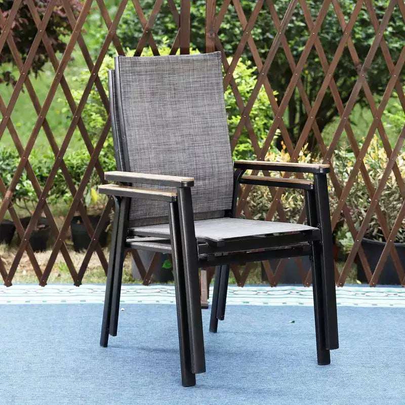Set da pranzo per esterni da 7 pezzi con tavolo con piano a doghe in metallo con foro per ombrellone da 1,57" e sedie in alluminio - Captiva Designs: Set da patio resistente alle intemperie