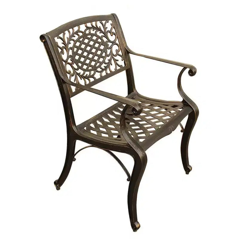 Set da pranzo da esterni 5 pezzi con tavolo da pranzo rotondo da 48" e 4 sedie in alluminio con reticolo tradizionale a maglie ornate - bronzo - Oakland Living