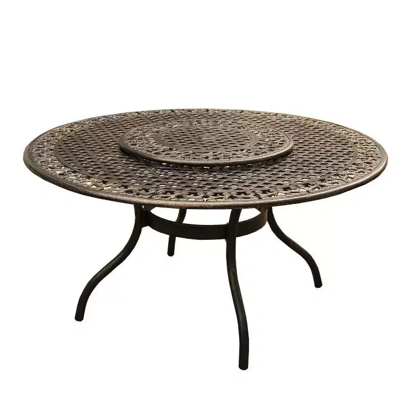Set da pranzo da esterni 7 pezzi con tavolo rotondo da 59" in alluminio a rete decorato tradizionale e moderno contemporaneo - Bronzo - Oakland Living