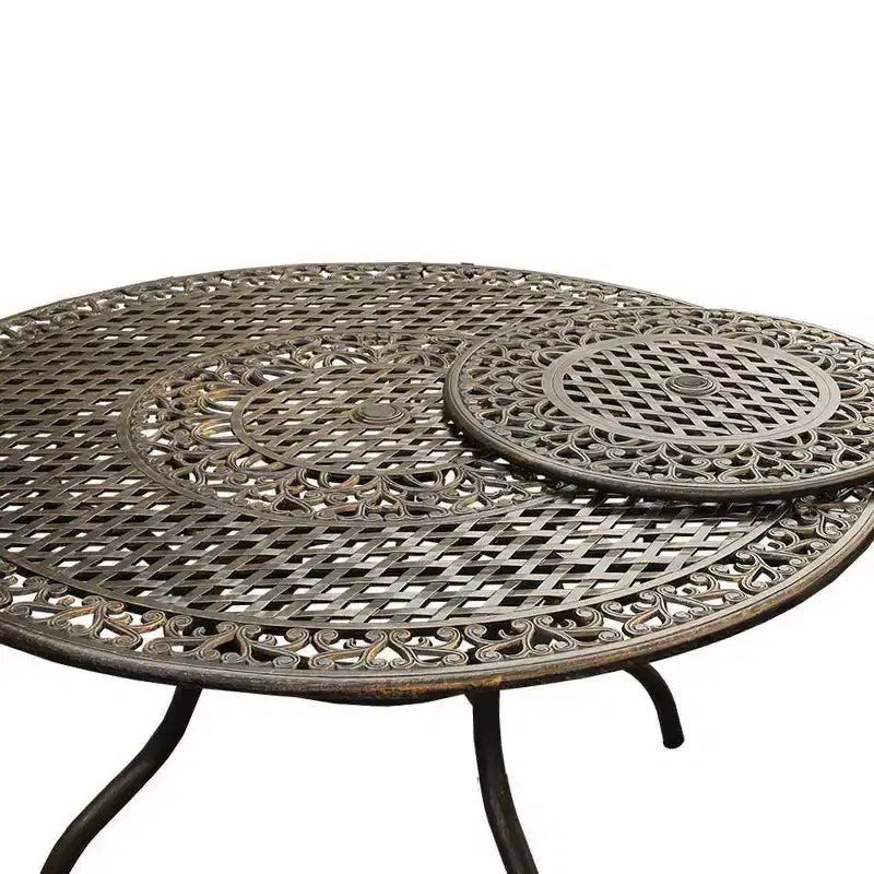 Set da pranzo da esterni 7 pezzi con tavolo rotondo da 59" in alluminio a rete decorato tradizionale e moderno contemporaneo - Bronzo - Oakland Living