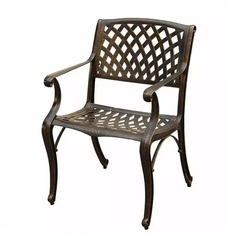 Set da pranzo da esterni 7 pezzi con tavolo rotondo da 59" in alluminio a rete decorato tradizionale e moderno contemporaneo - Bronzo - Oakland Living