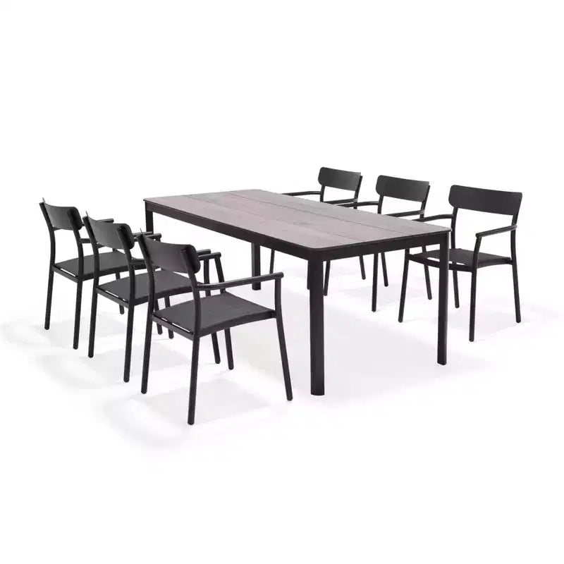 Amazonia Axe 7pc Aluminum Rectangular Patio Dining Set Black