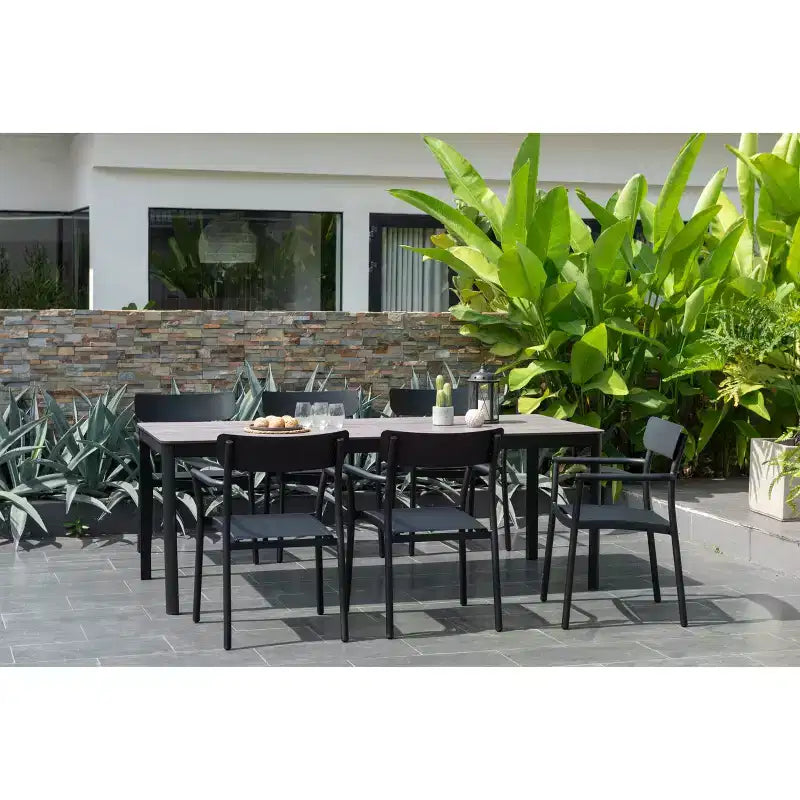 Set da pranzo rettangolare da esterno Amazonia Axe 7 pz in alluminio nero