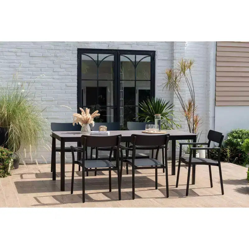 Set da pranzo rettangolare da esterno Amazonia Axe 7 pz in alluminio nero