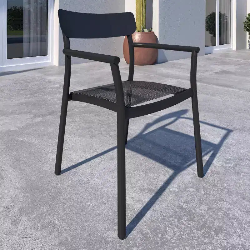Set da pranzo rettangolare da esterno Amazonia Axe 7 pz in alluminio nero