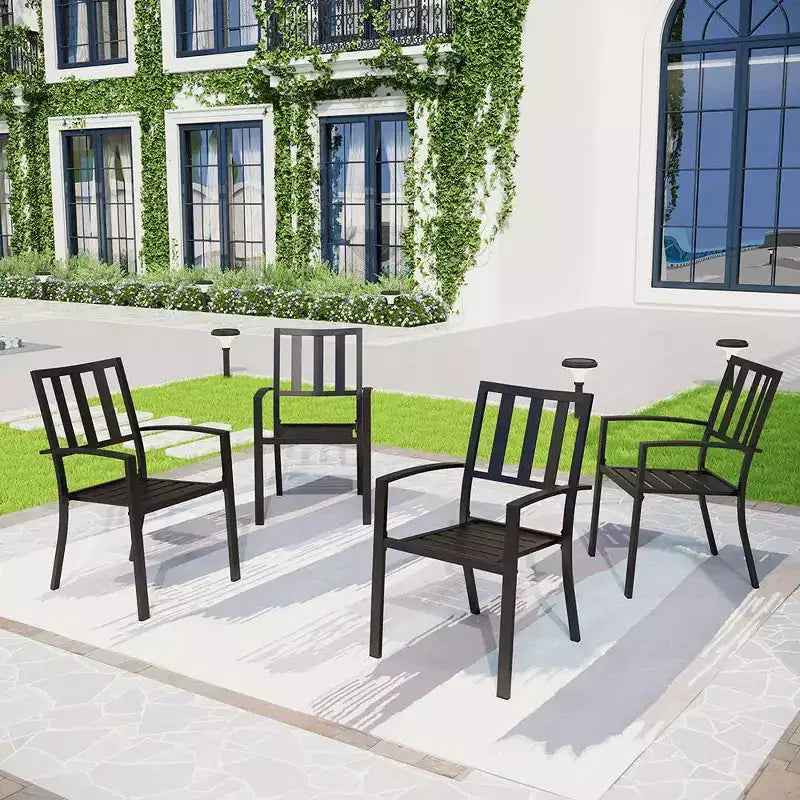 Set da pranzo da esterno 5 pezzi con sedie impilabili e tavolo rotondo in metallo - Nero - Captiva Designs: Set da patio resistente alle intemperie