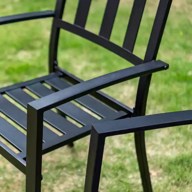 Set da pranzo da esterno 5 pezzi con sedie impilabili e tavolo rotondo in metallo - Nero - Captiva Designs: Set da patio resistente alle intemperie