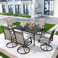 7pc Outdoor Dining Set with with Padded Sling Chairs & Metal Rectangle Table with Umbrella Hole - Captiva Designs