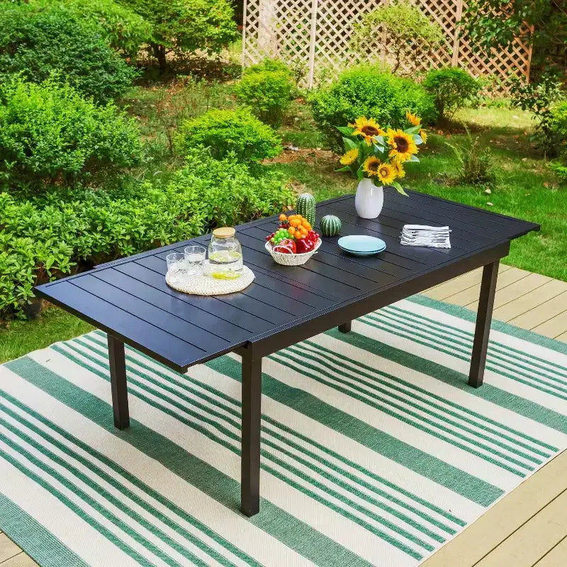 Set da pranzo da patio da 9 pezzi con tavolo in acciaio allungabile e poltrone imbottite - Captiva Designs: Set di mobili da esterno resistenti alle intemperie