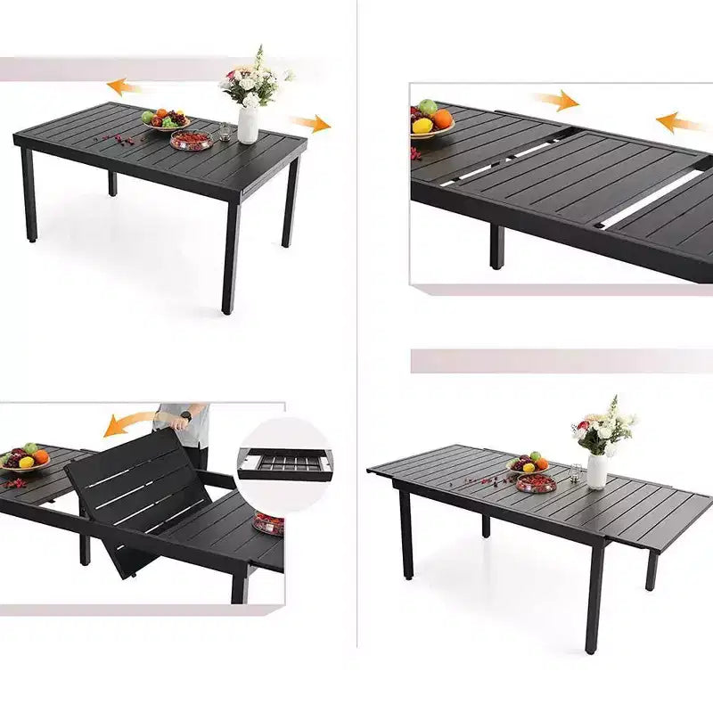 Set da pranzo da patio da 9 pezzi con tavolo in acciaio allungabile e poltrone imbottite - Captiva Designs: Set di mobili da esterno resistenti alle intemperie