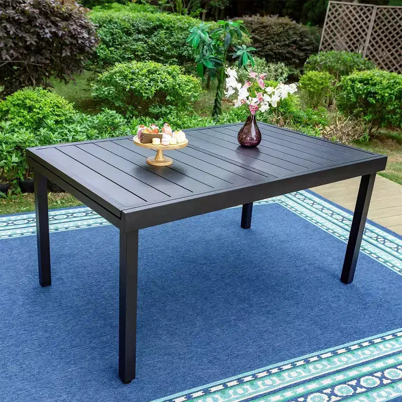 Set da pranzo da patio da 9 pezzi con tavolo in acciaio allungabile e poltrone imbottite - Captiva Designs: Set di mobili da esterno resistenti alle intemperie