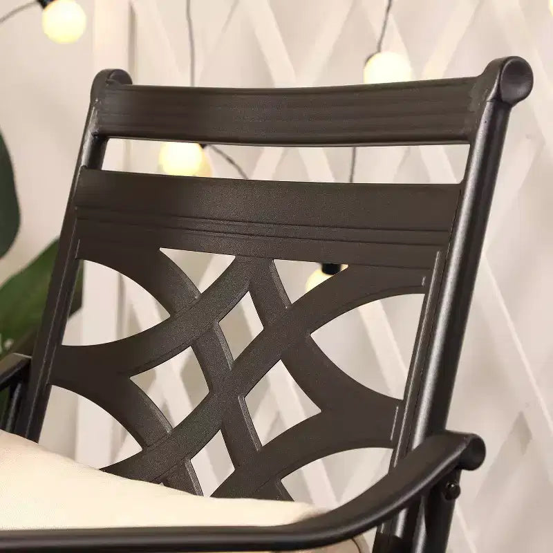 Set da pranzo da esterno da 5 pezzi con sedie girevoli con cuscini per seduta e schienale e tavolo quadrato in metallo con foro per ombrellone - Captiva Designs