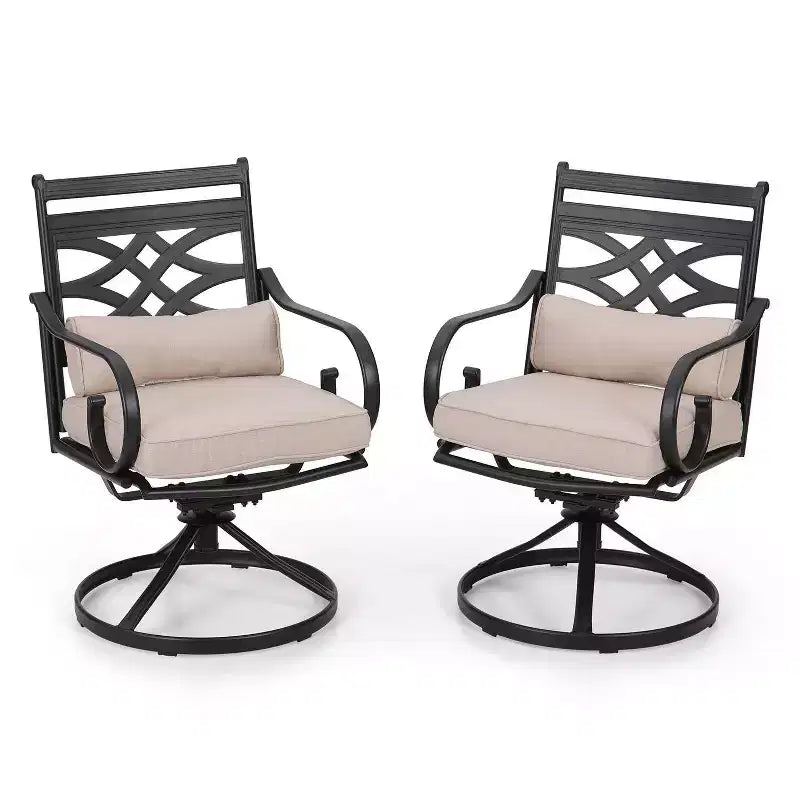 Set da pranzo da esterno da 5 pezzi con sedie girevoli con cuscini per seduta e schienale e tavolo quadrato in metallo con foro per ombrellone - Captiva Designs