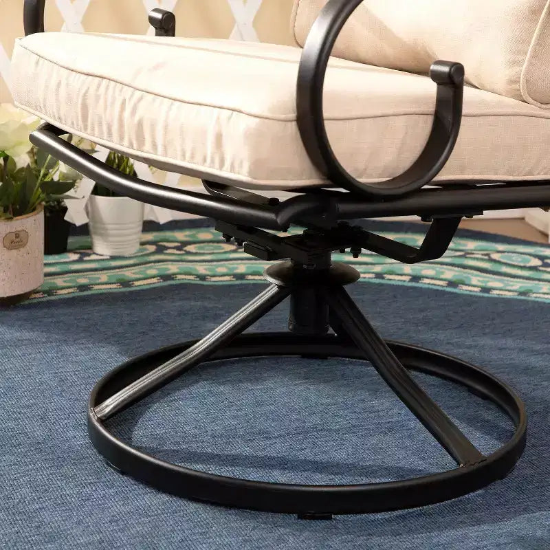 Set da pranzo da esterno da 5 pezzi con sedie girevoli con cuscini per seduta e schienale e tavolo quadrato in metallo con foro per ombrellone - Captiva Designs
