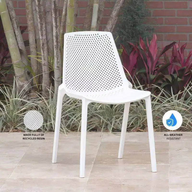 Set da pranzo da esterno rettangolare a 7 pezzi in alluminio Amazonia Leblon, bianco