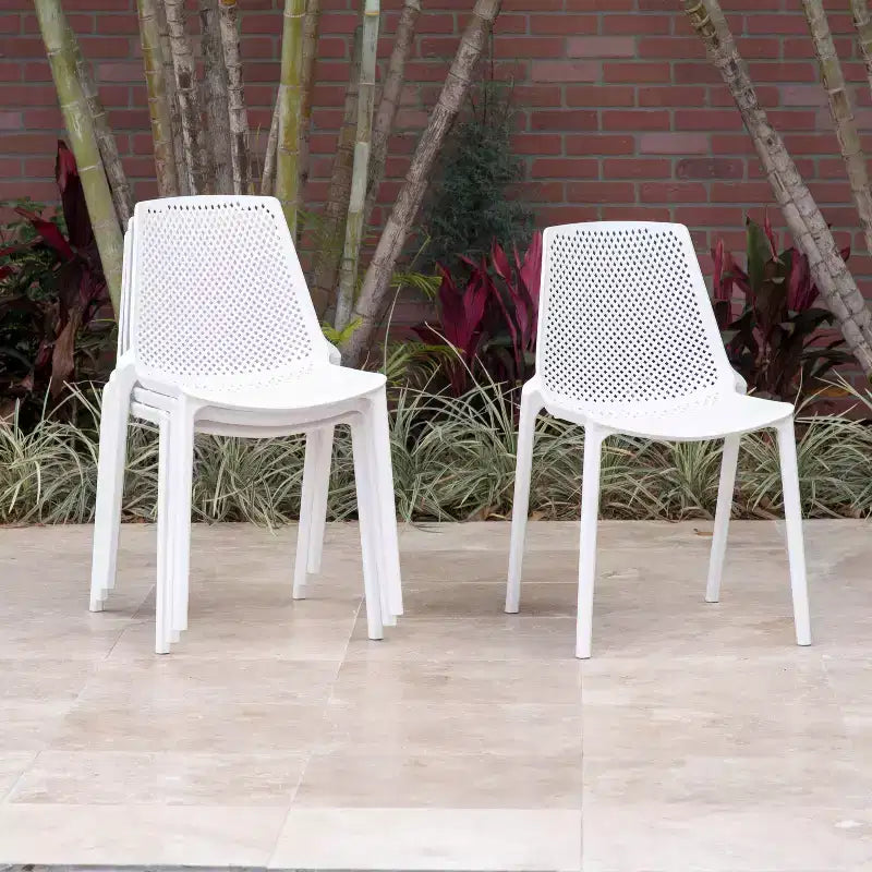 Set da pranzo da esterno rettangolare a 7 pezzi in alluminio Amazonia Leblon, bianco