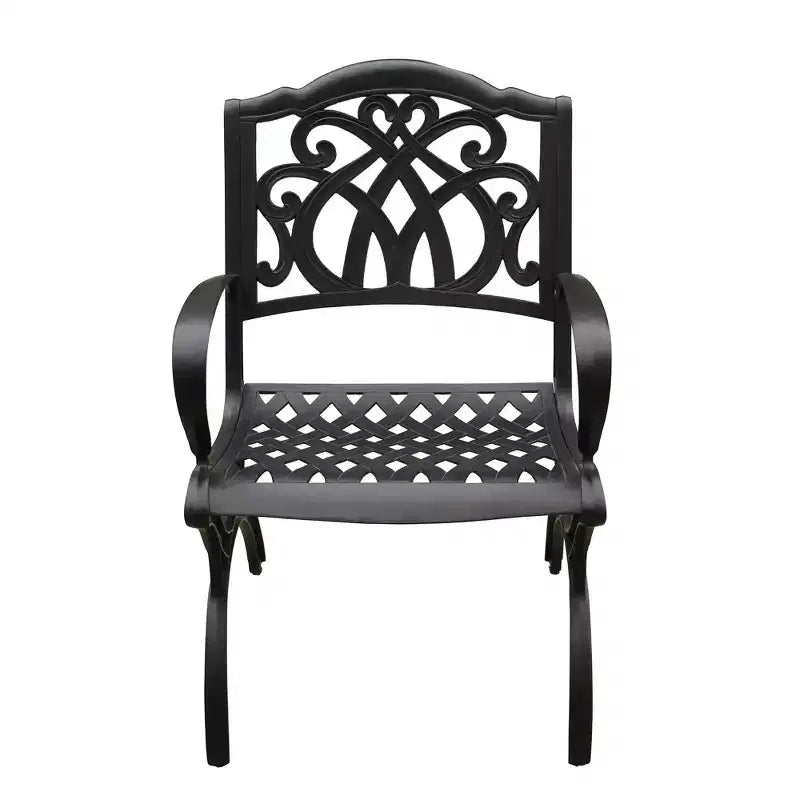 Set da pranzo da esterni 7 pezzi con tavolo rotondo moderno ornato in alluminio a rete da 59 pollici e sedie di lusso nere - Oakland Living