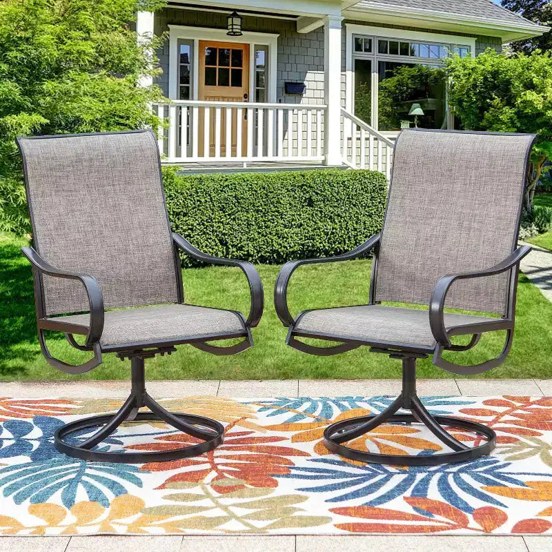 Set da pranzo da 5 pezzi per patio con tavolo quadrato da 28" con braciere a gas e sedie girevoli con braccioli - Captiva Designs: Posti a sedere per esterni, resistenti alla ruggine