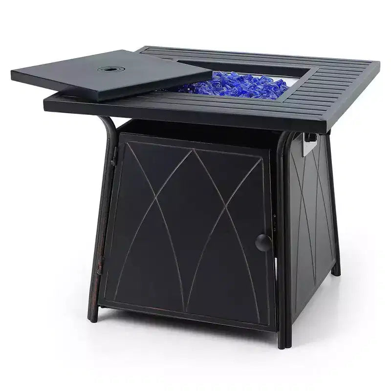 Set da pranzo da 5 pezzi per patio con tavolo quadrato da 28" con braciere a gas e sedie girevoli con braccioli - Captiva Designs: Posti a sedere per esterni, resistenti alla ruggine